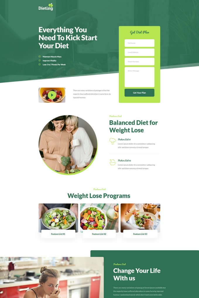 Landing Page for Dieting